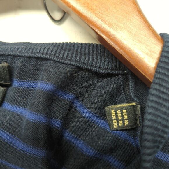 Massimo Dutti Extrafine Cotton Knit T Shirt Top Navy Blue Striped Womens XL - Picture 4 of 8